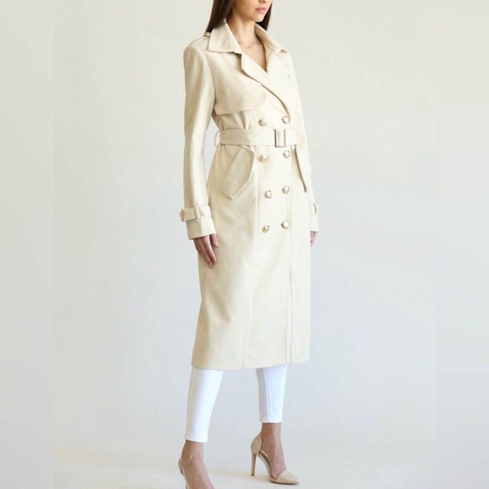 Ioana Gold Buttons Trench Coat in Beige