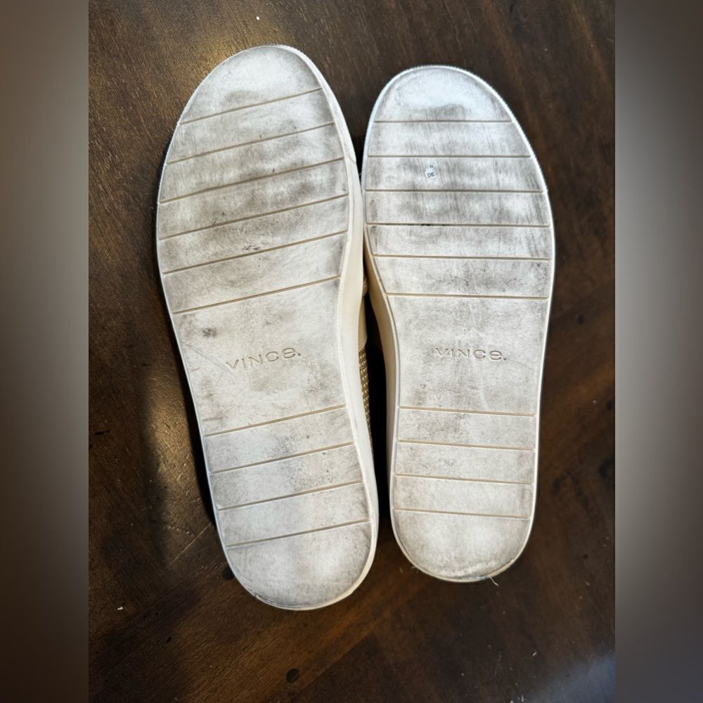 VINCE Blair Perforated Leather Slip-on gold shoe