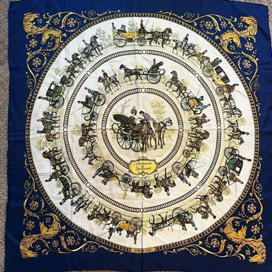 AUTH HERME SCARF, 100% SILK- La Promenade De Longchamps