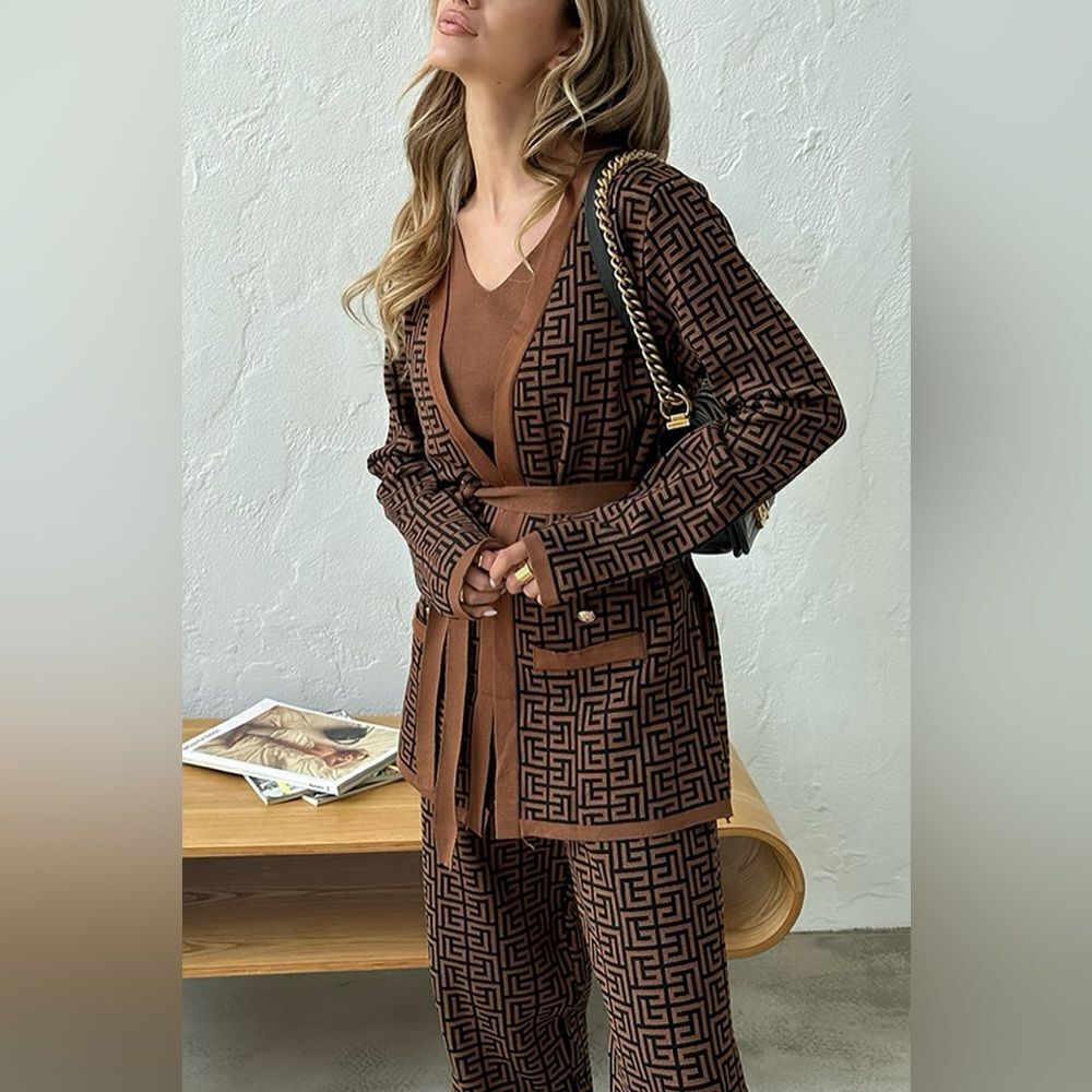 Three Piece Knit Set in Brown