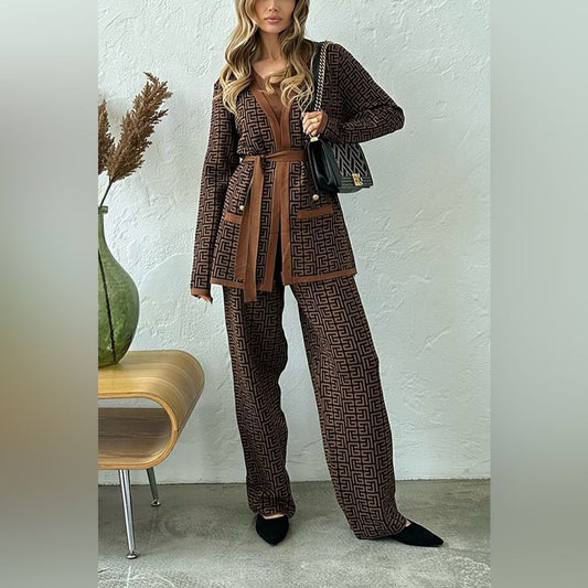 Three Piece Knit Set in Brown