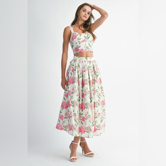 Floral Pink and White Skirt Set