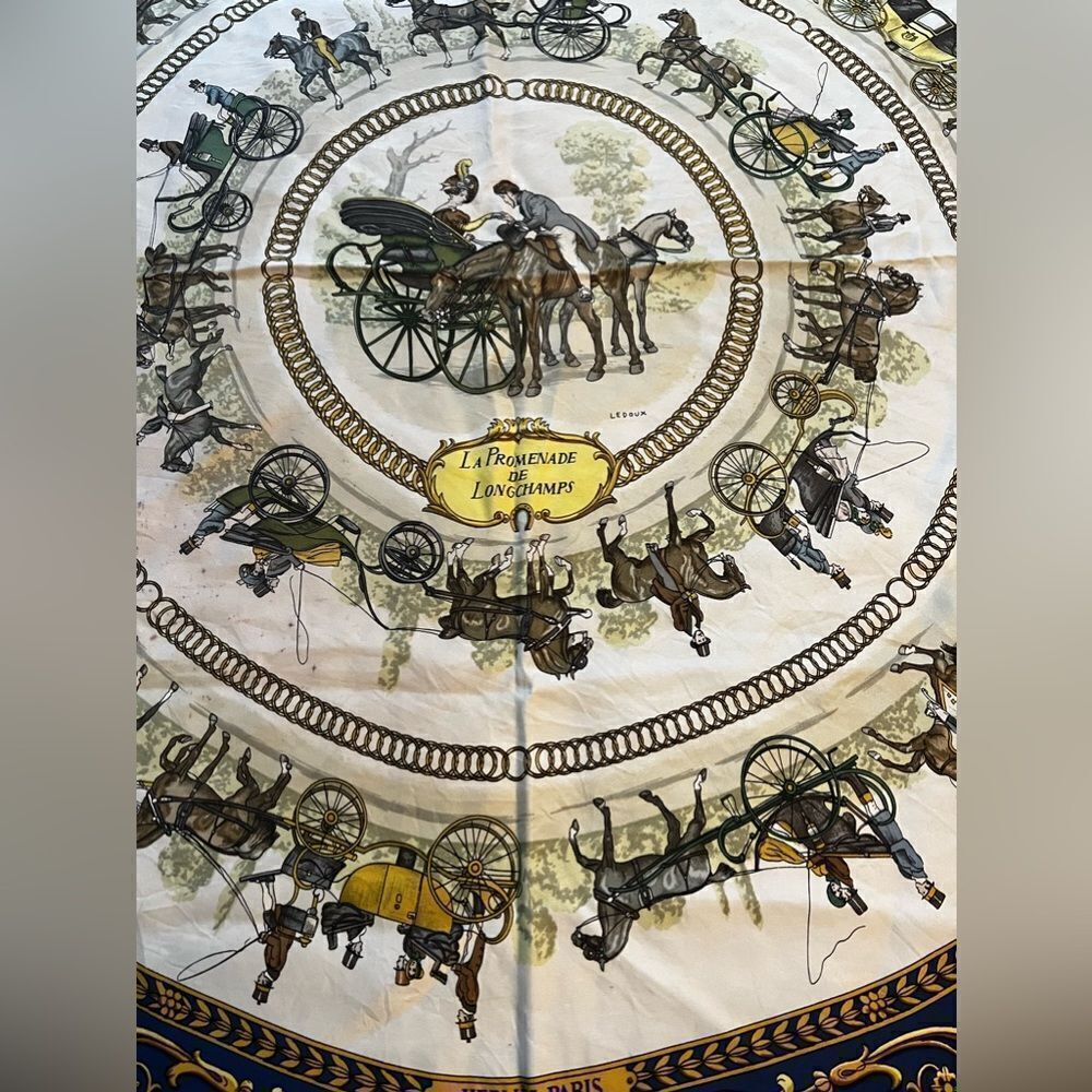 AUTH HERME SCARF, 100% SILK- La Promenade De Longchamps