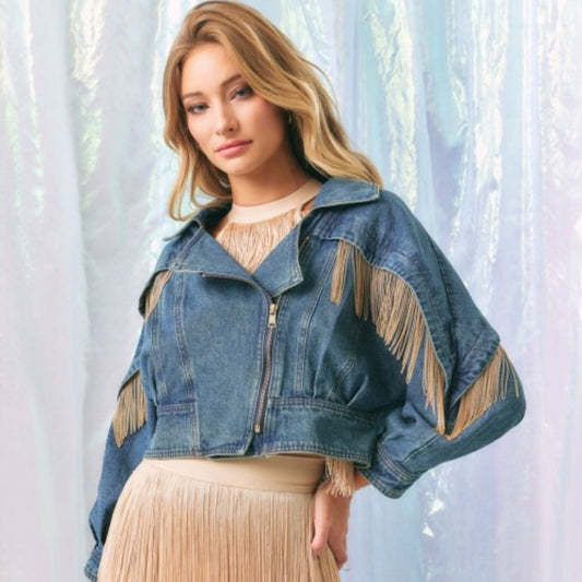 Denim Metal Fringe Jacket