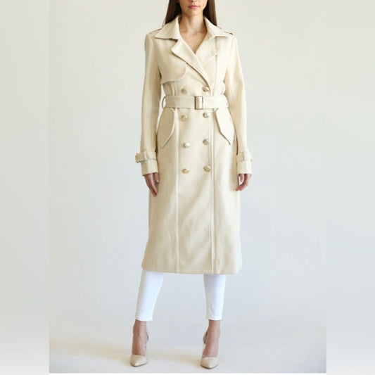 Ioana Gold Buttons Trench Coat in Beige