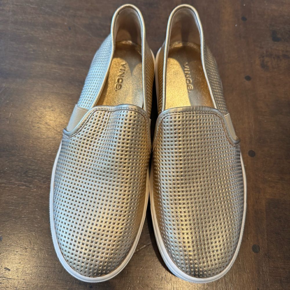VINCE Blair Perforated Leather Slip-on gold shoe