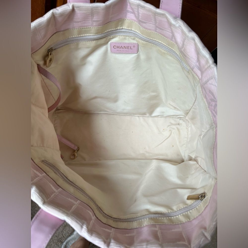 AUTH CHANEL PINK CLOTH TOTE BAG