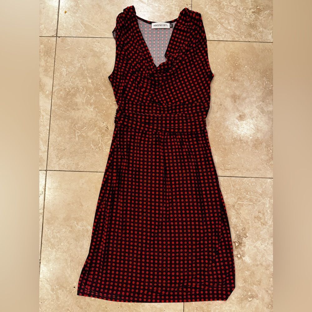 VERONICA M Red Polkadot Midi Dress XS