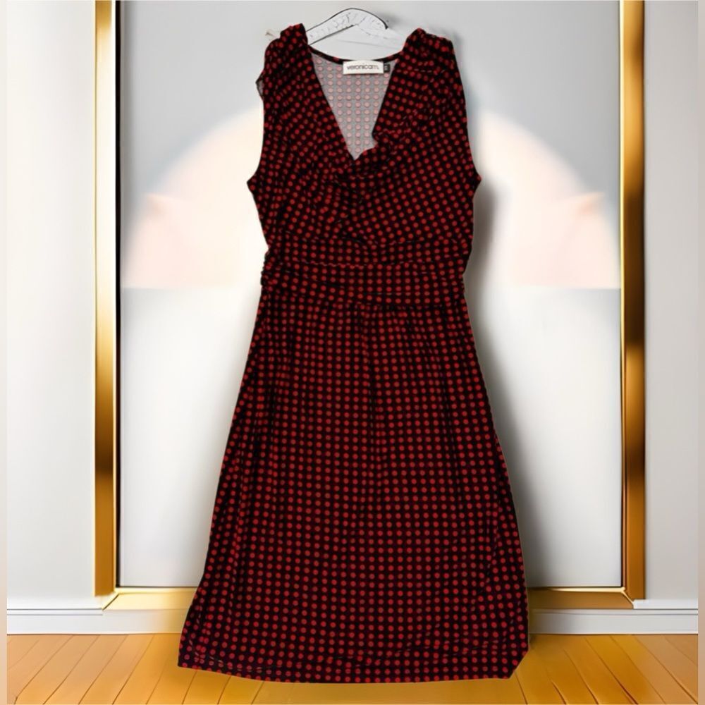 VERONICA M Red Polkadot Midi Dress XS