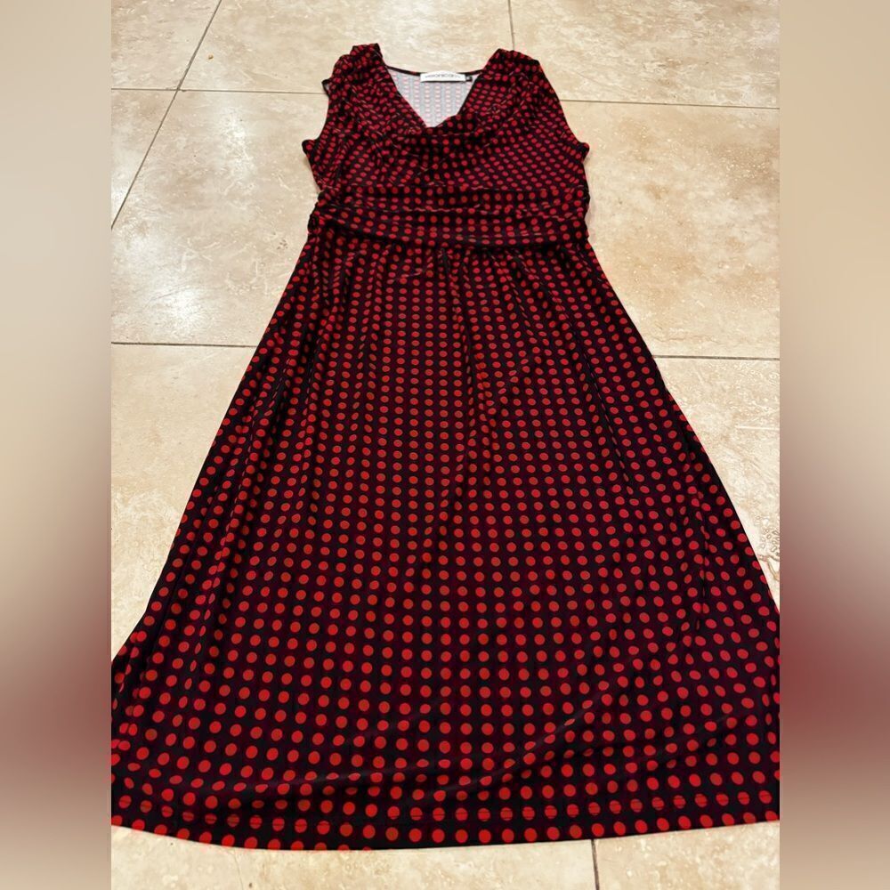 VERONICA M Red Polkadot Midi Dress XS