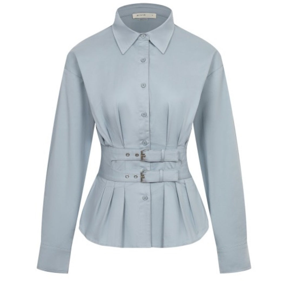 Sky Blue Double-Belted Button Down Shirt