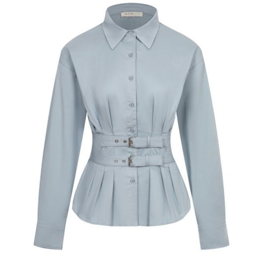 Sky Blue Double-Belted Button Down Shirt