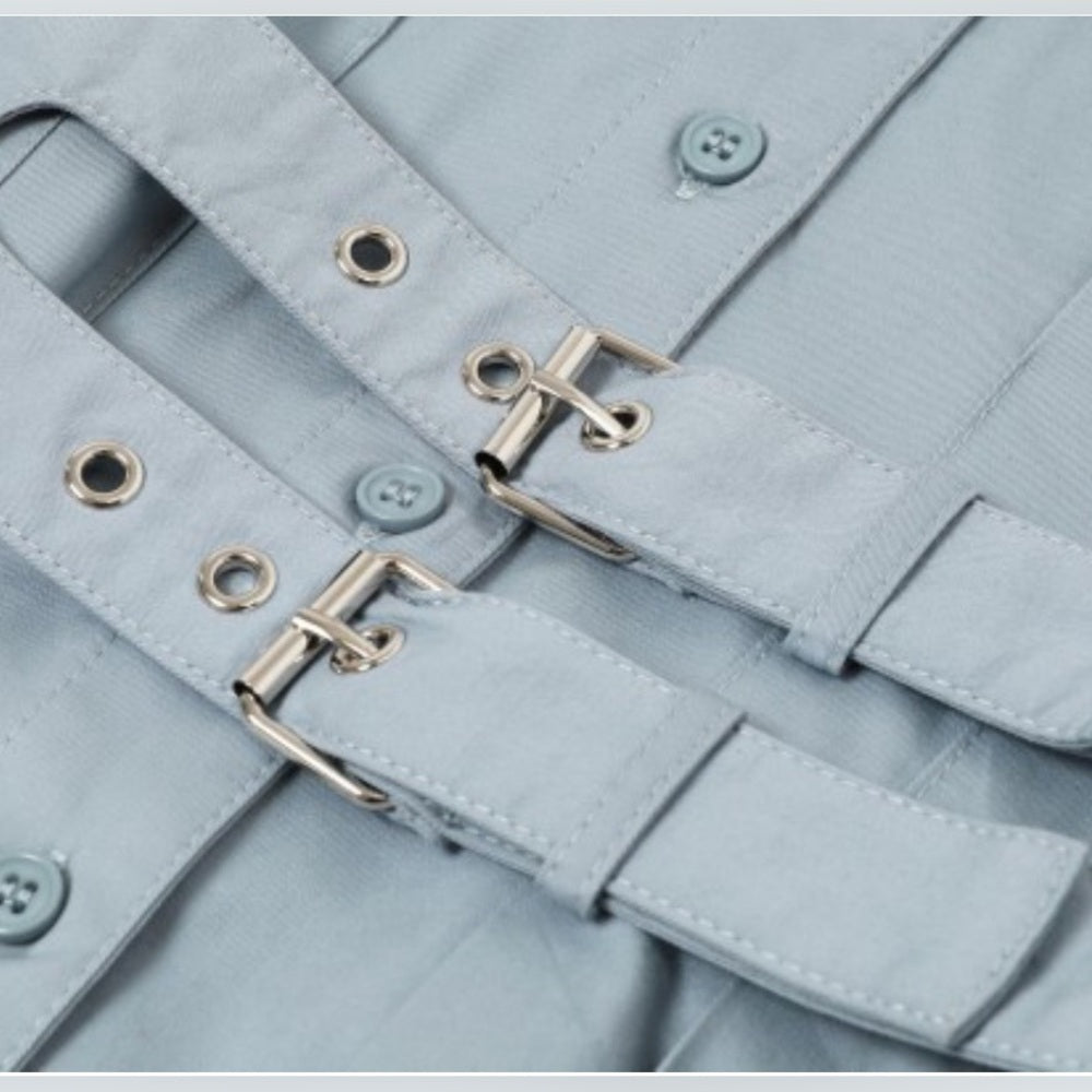 Sky Blue Double-Belted Button Down Shirt