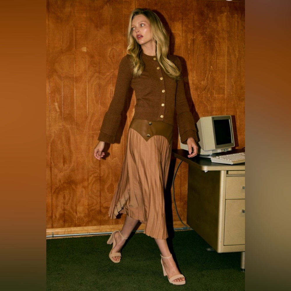 60’s Vibes Pleated Skirt- Cafe