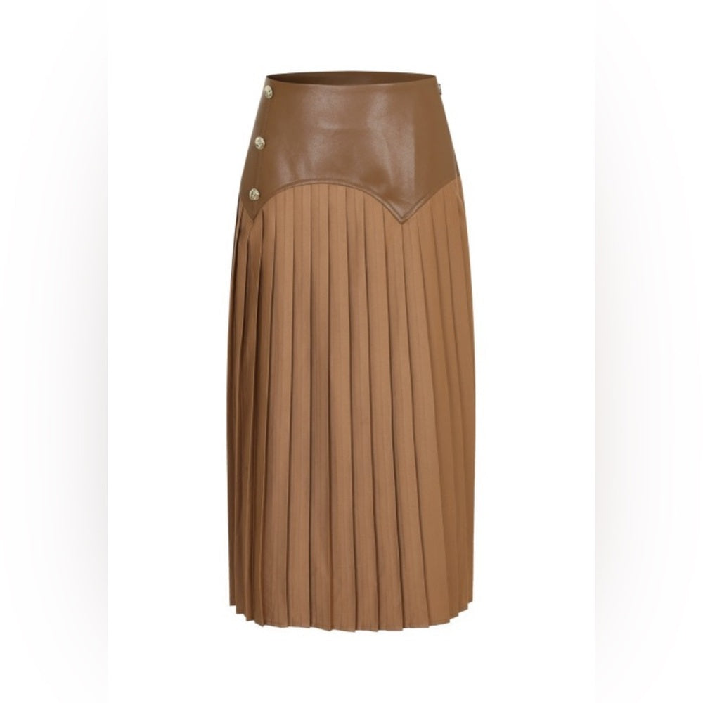 60’s Vibes Pleated Skirt- Cafe