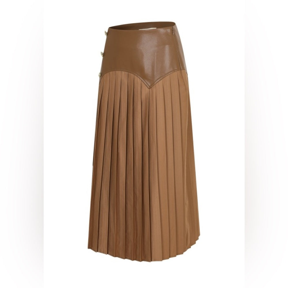 60’s Vibes Pleated Skirt- Cafe