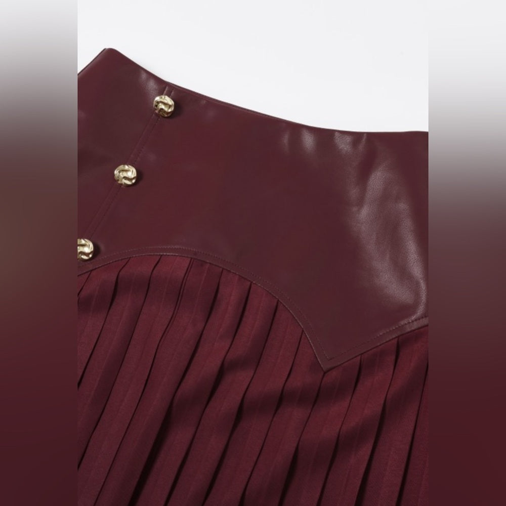 60’s Vibes Pleated Skirt- Maroon
