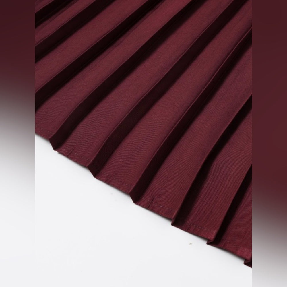 60’s Vibes Pleated Skirt- Maroon