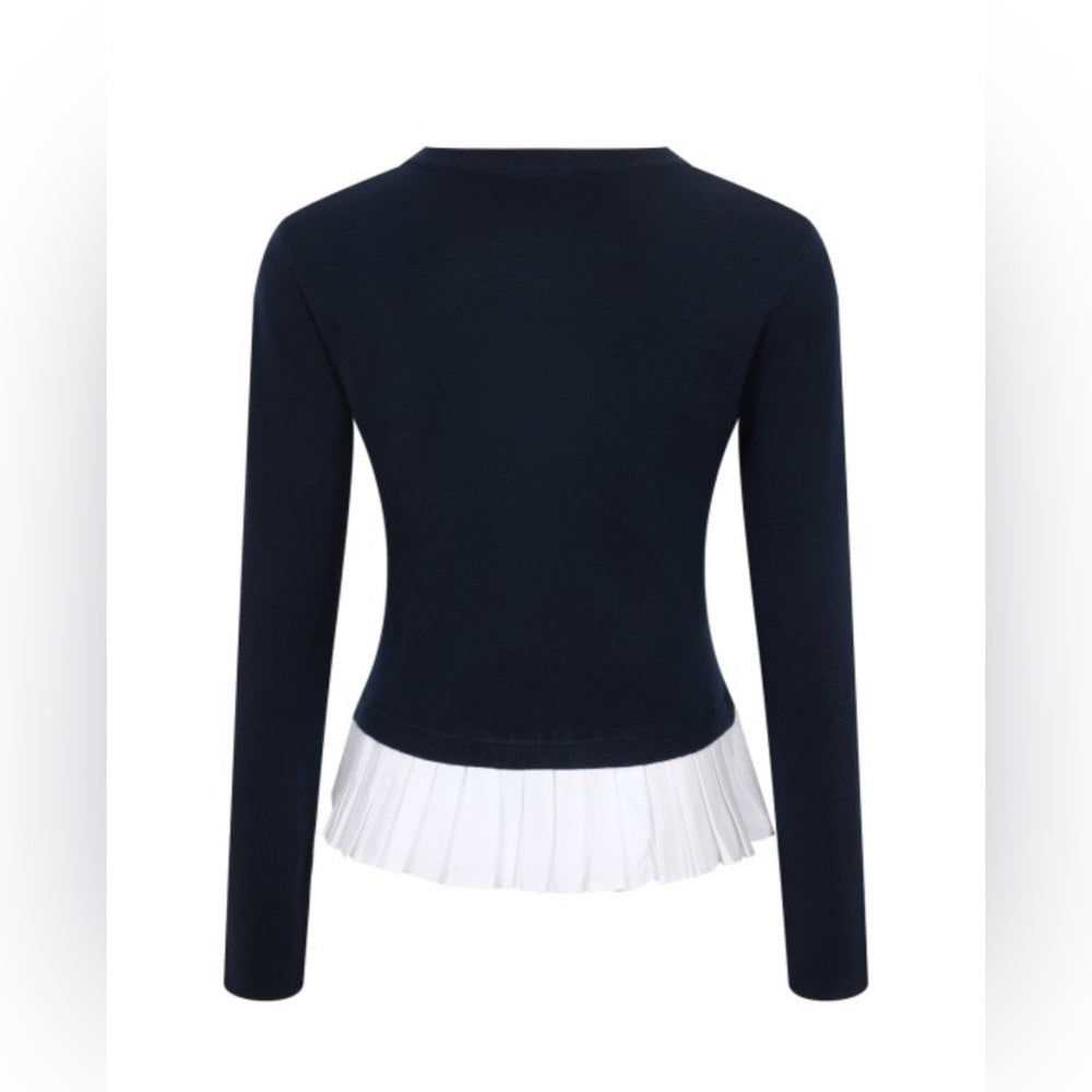 Bella Navy Blue Button Mixed Media Top