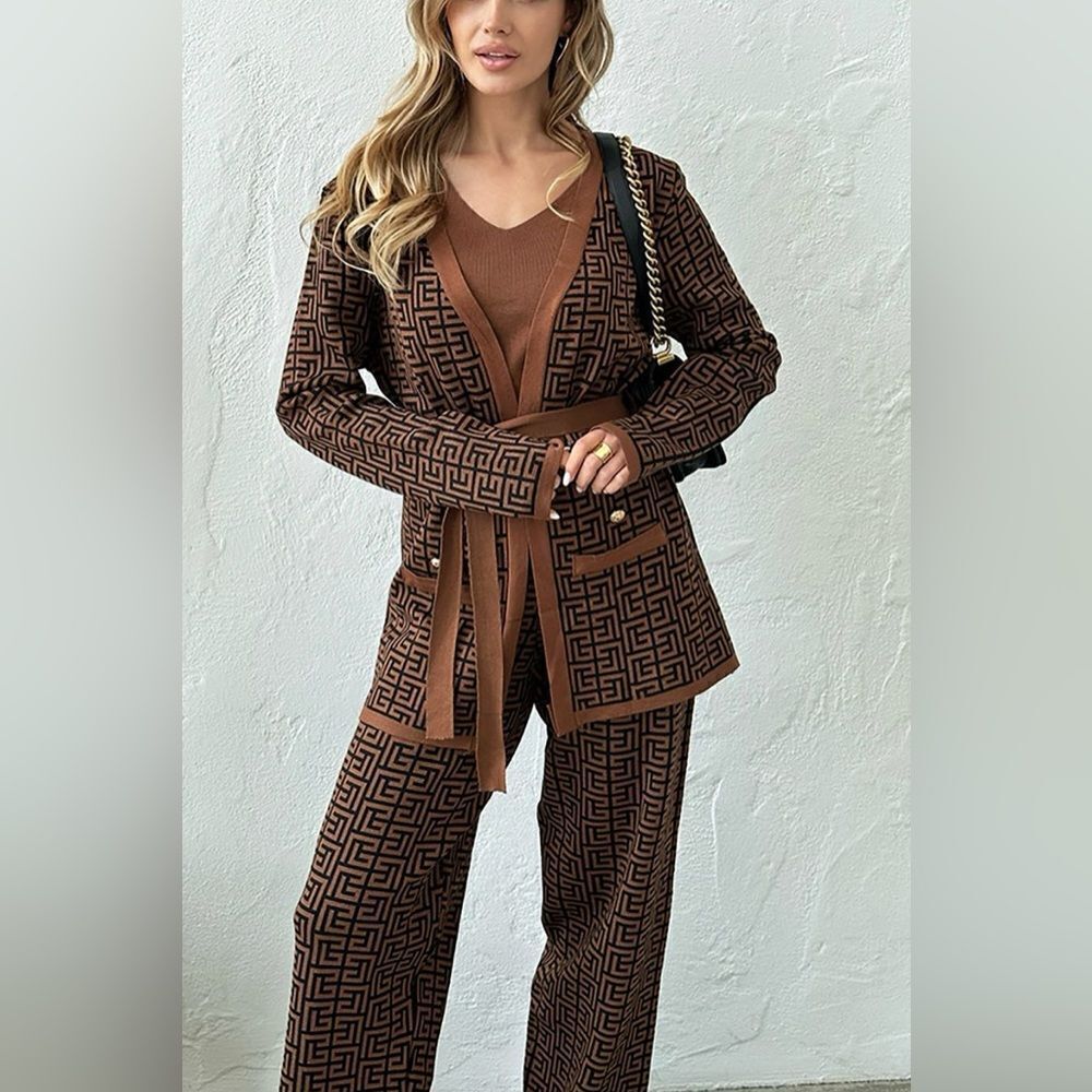 Three Piece Knit Set in Brown