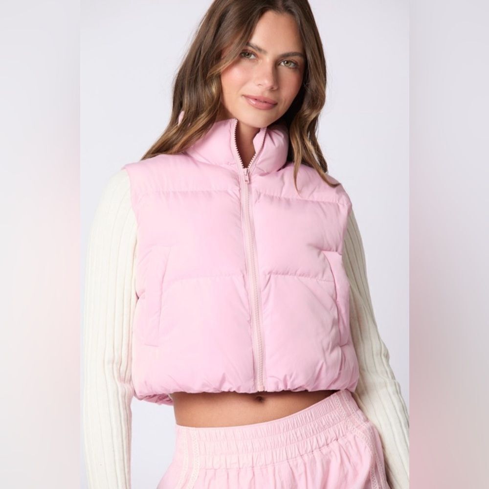 PINK PUFFER VEST WITH SATIN BOW