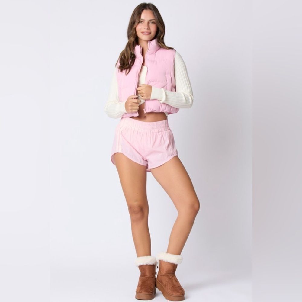 PINK PUFFER VEST WITH SATIN BOW